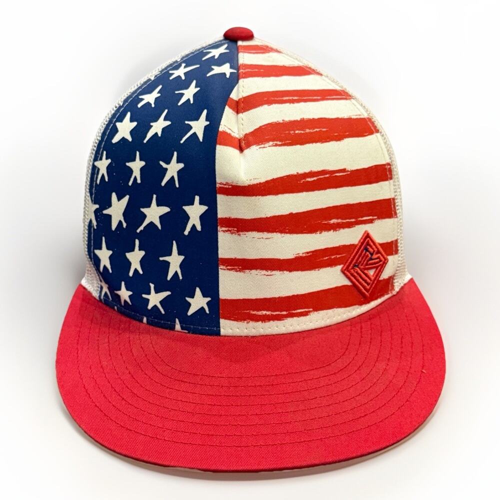 Rock N Roll Denim Mens American Flag Red White Blue Snapback Trucker Mesh Hat